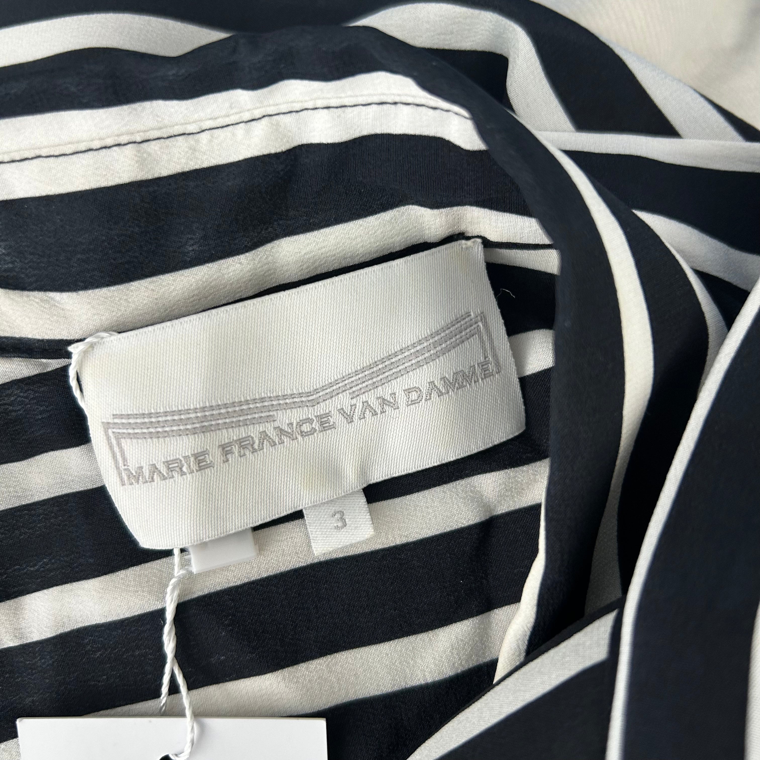 Marie France Van Damme Black & White Stripe Silk Maxi Shirtdress M