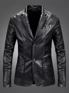 Men Blazer - Casual Leather Slim Fit Blazer