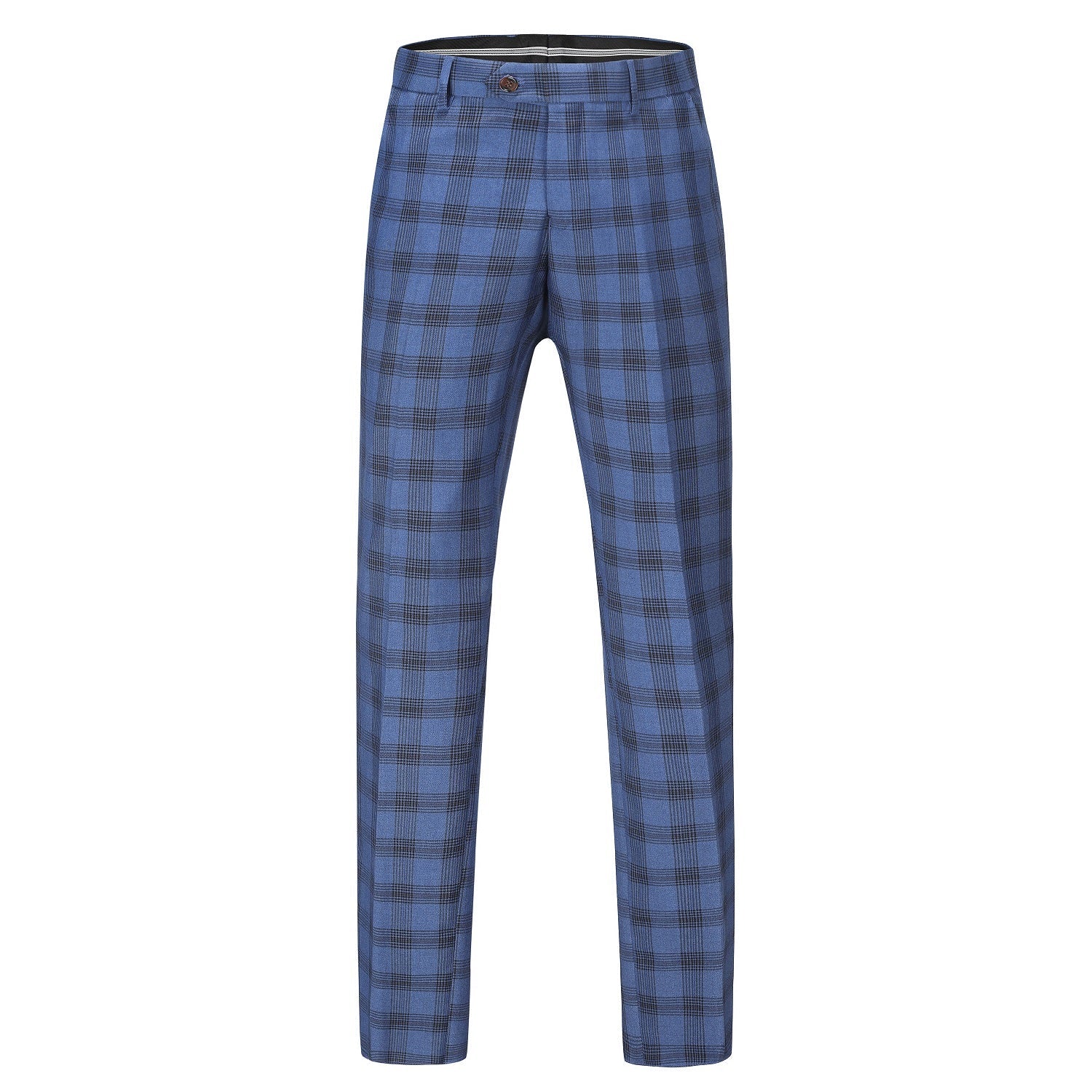 Men's 3-Piece Performance Stretch Slim Fit Blue & Black Plaid Suit