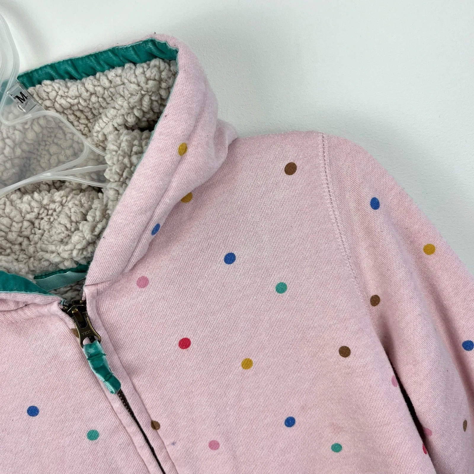 Mini Boden Shaggy Lined Hoodie Provence Dusty Pink Multi Spot 11-12