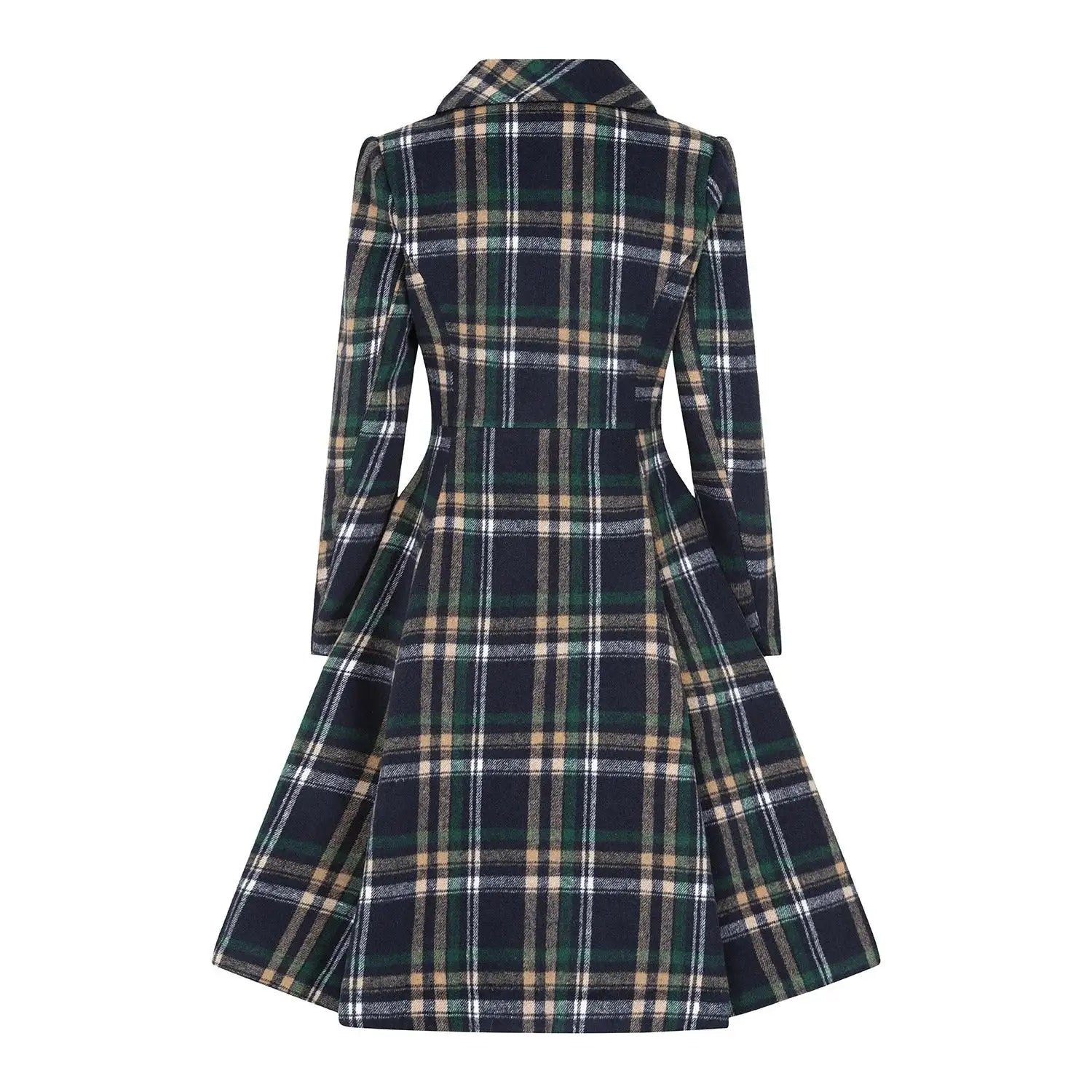 Navy Blue Check Vintage Inspired Double Breasted Swing Coat