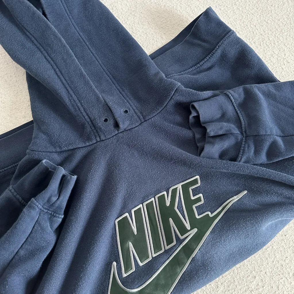 Navy Blue y2ks NIKE Spellout Hoodie Sweatshirt (XL)