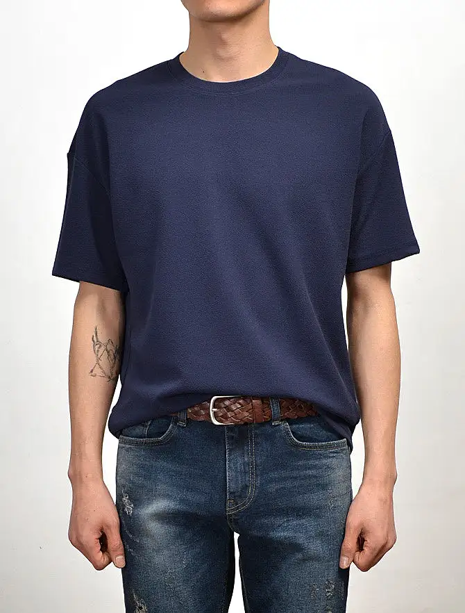 Navyblue Short Sleeved T-Shirts Mens Loose Fit Tees Solid Plain Tops