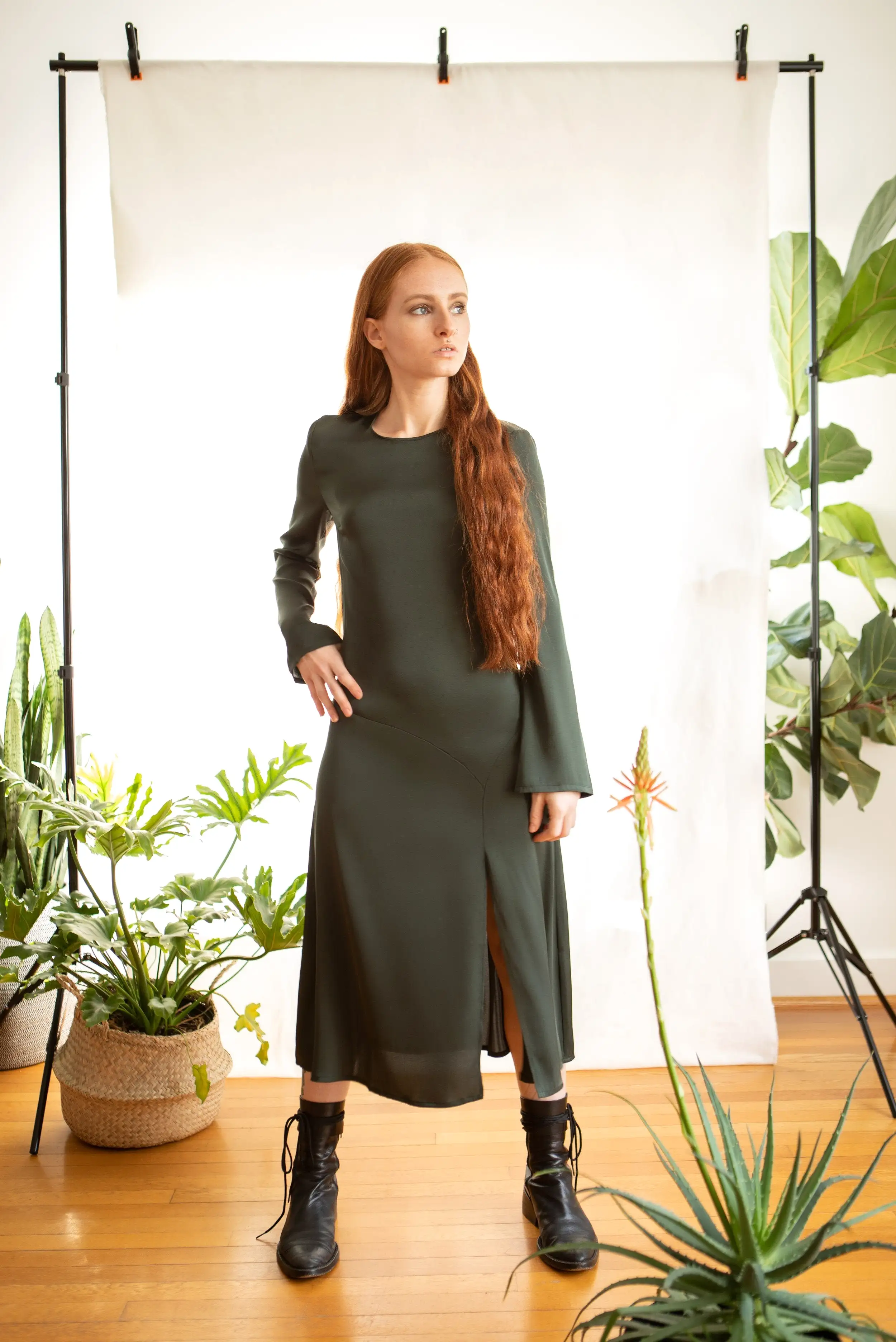 Nina Dress / Deep Forest Green Silk