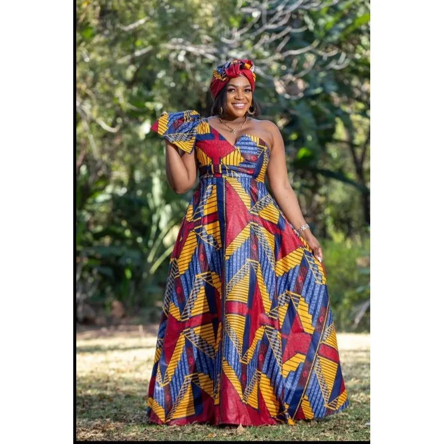 One Shoulder African Print Dress