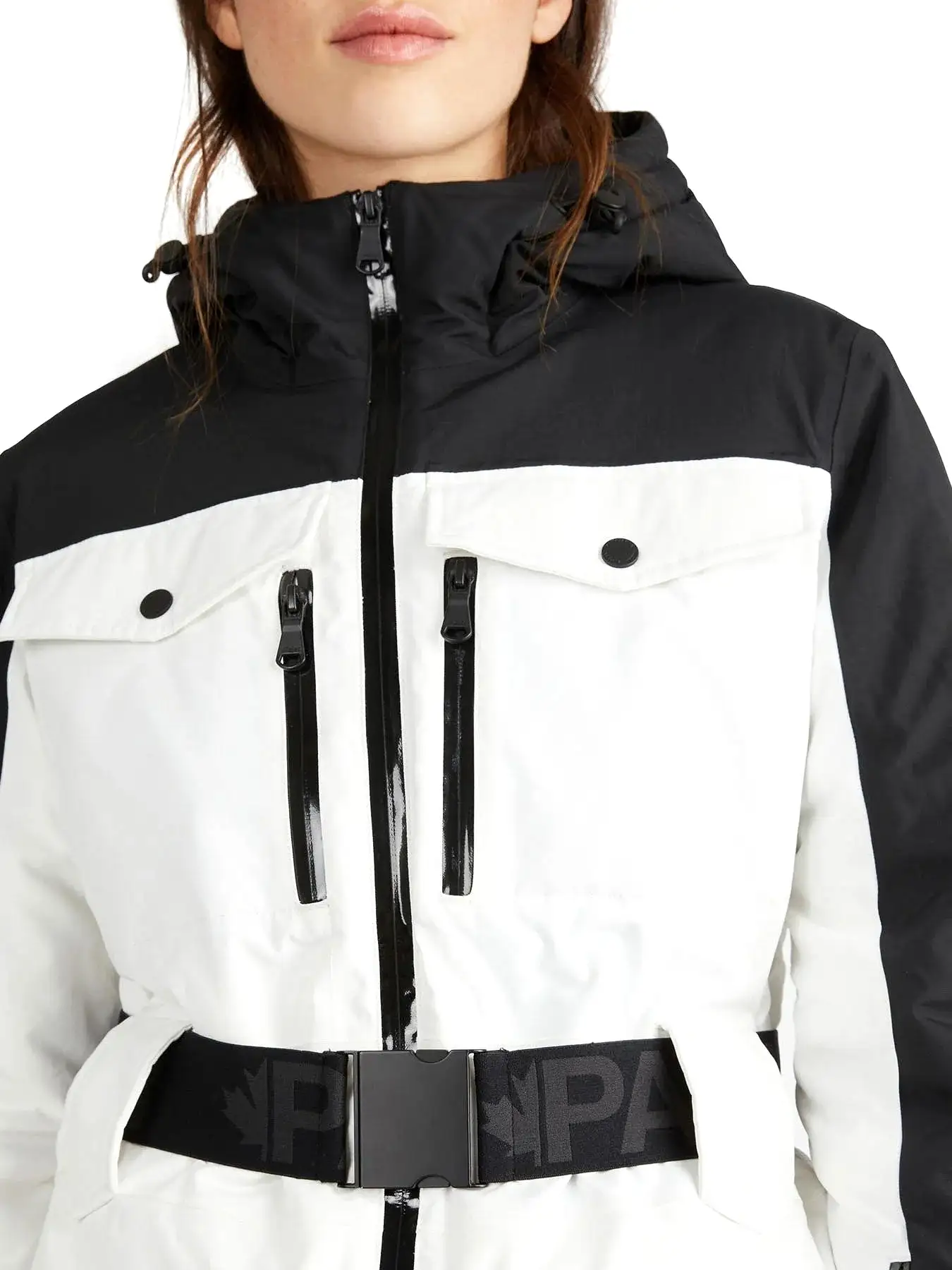 Pajar Womens Gabbi Belted Ski Jacket with Fixed Hood - WHITE