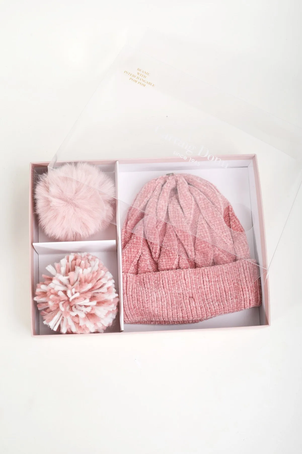 Pink Beanie Hat & Pom Pom Set