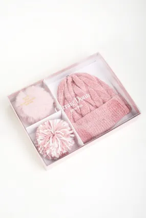 Pink Beanie Hat & Pom Pom Set