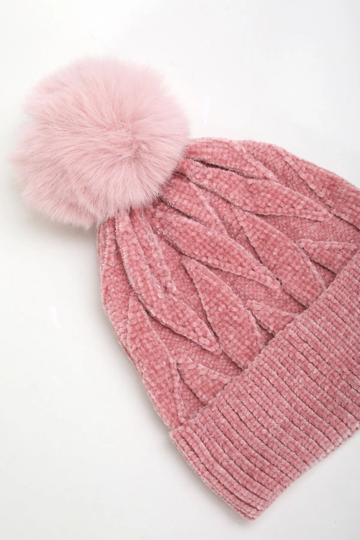 Pink Beanie Hat & Pom Pom Set