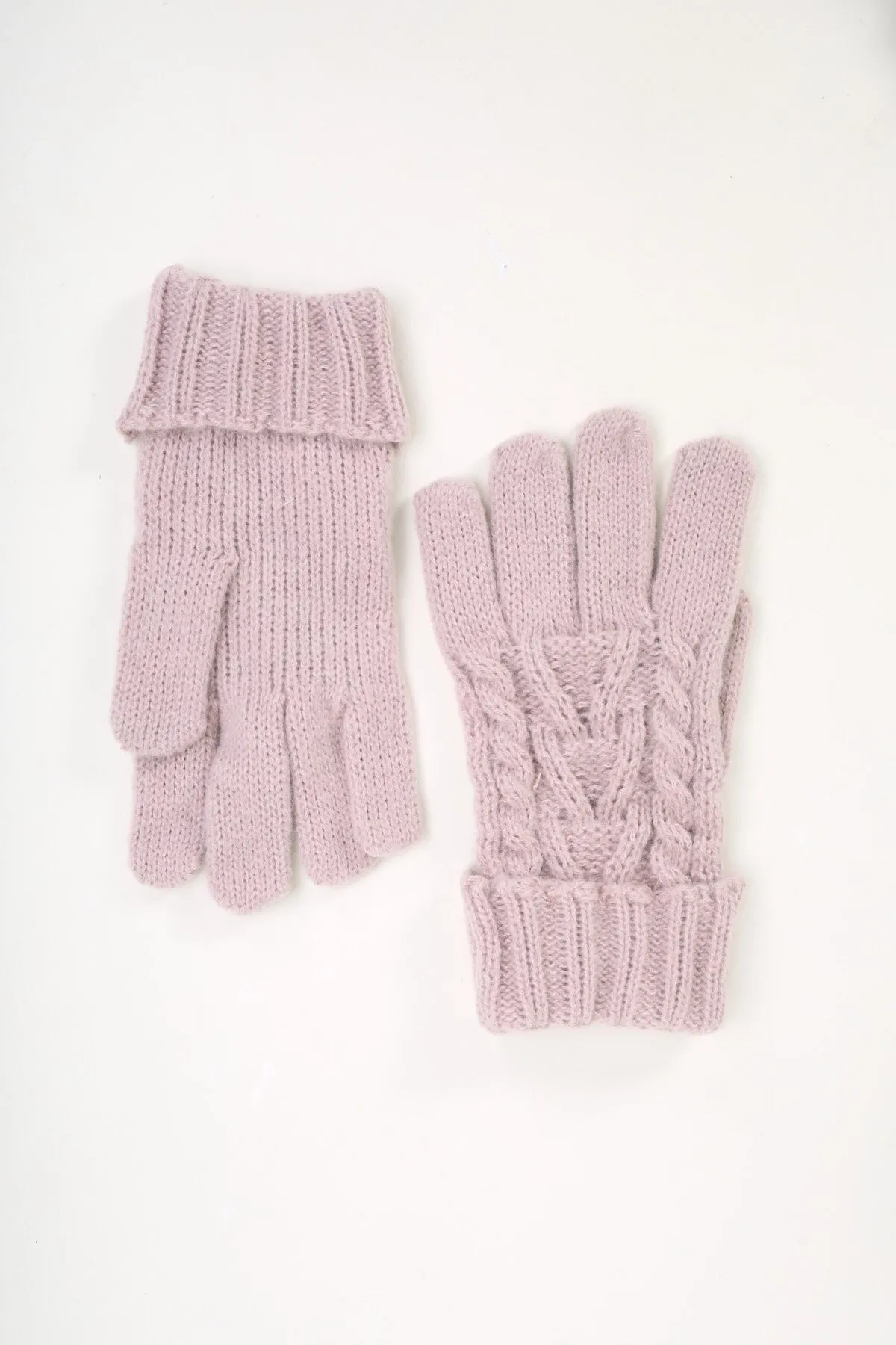 Pink Cable Knit Beanie & Glove Gift Set