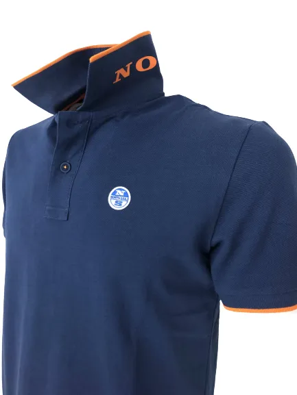 POLO UOMO BLU CON DETTAGLI ARANCIO 100% COTONE