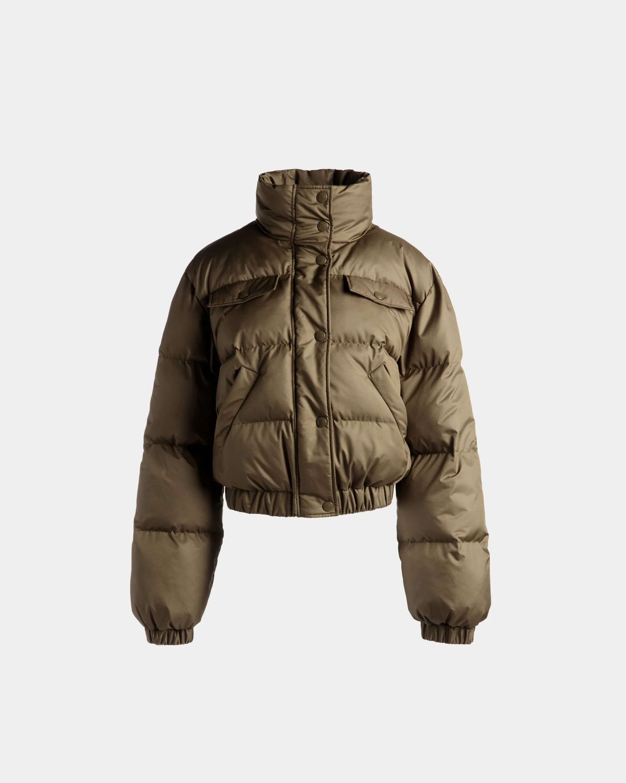 Puffer Jacket In Olive Green Nylon