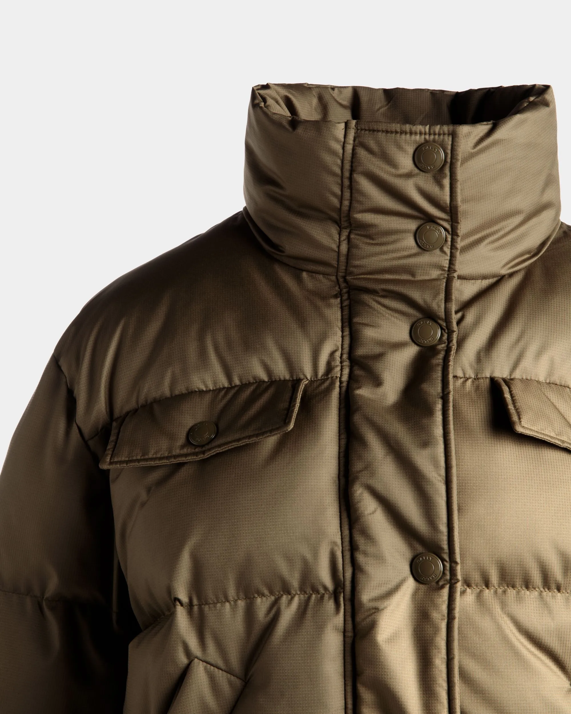 Puffer Jacket In Olive Green Nylon