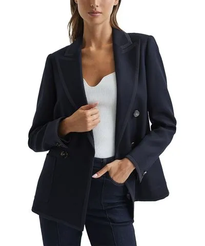 Reiss Gia Double Breasted Twill Wool-Blend Blazer