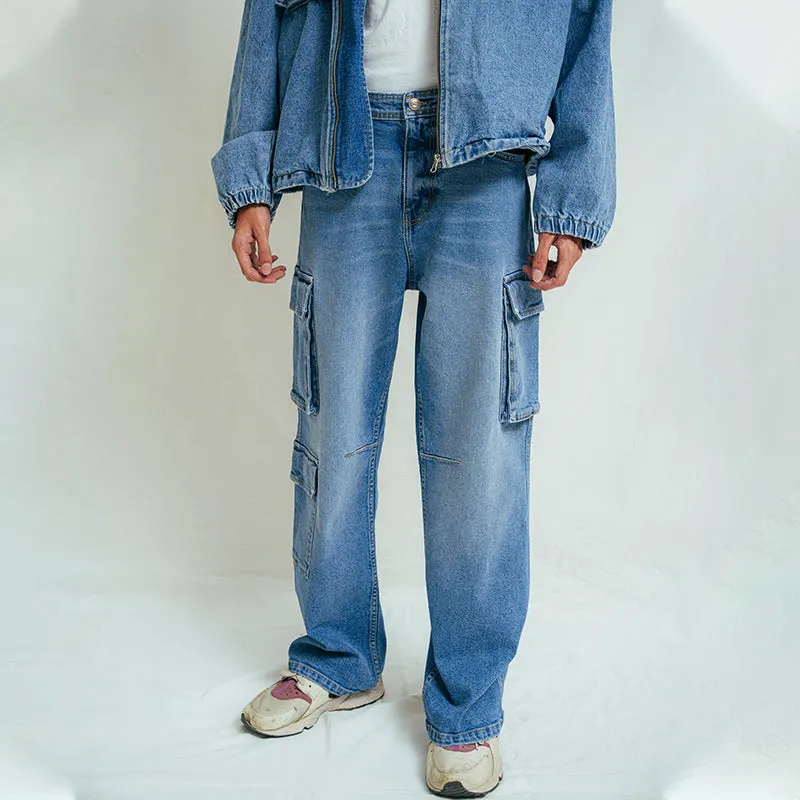 Relaxed Fit Cargo Pocket Jeans