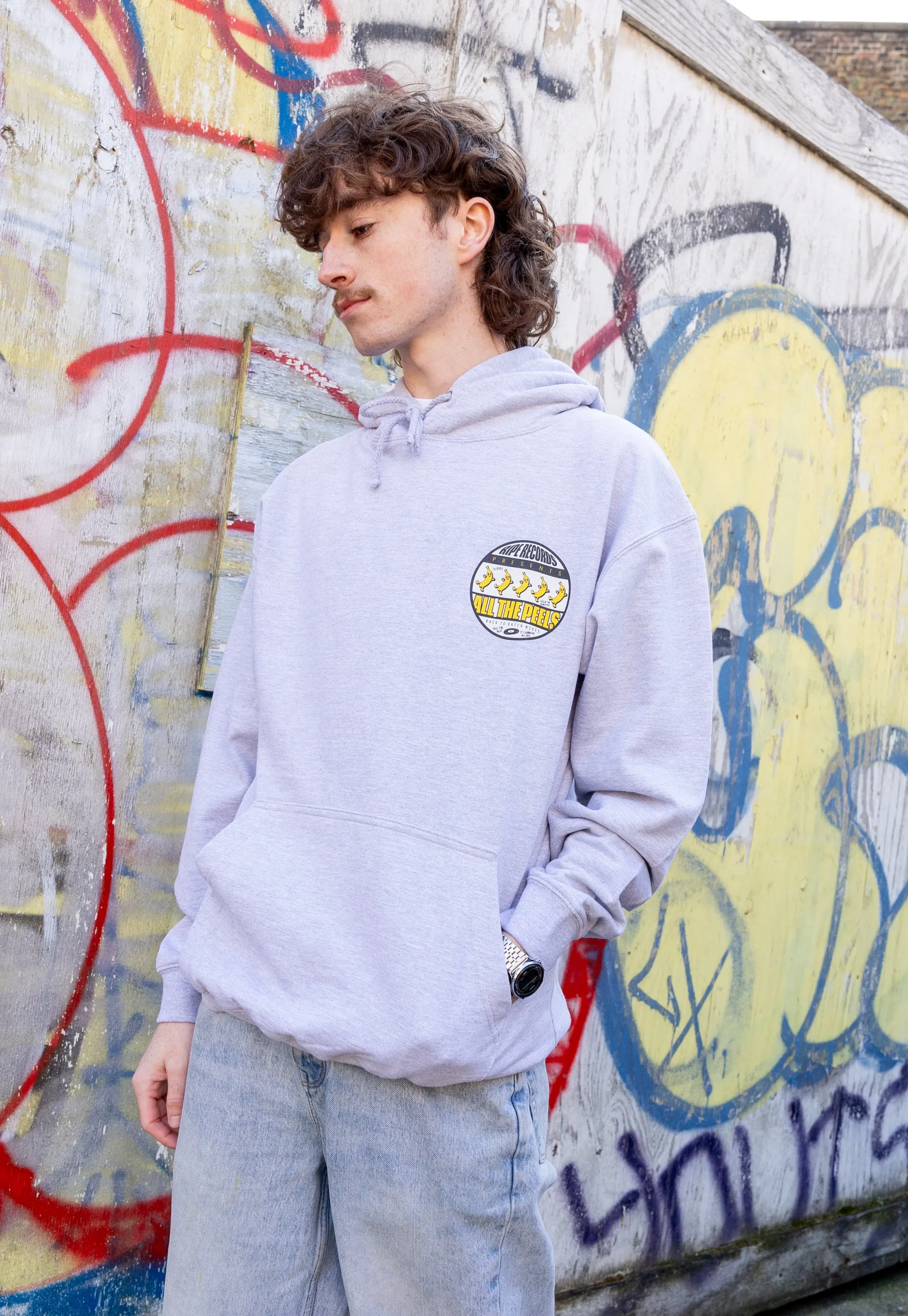 Ripe Records Rave Flyer Graphic Hoodie in Grey