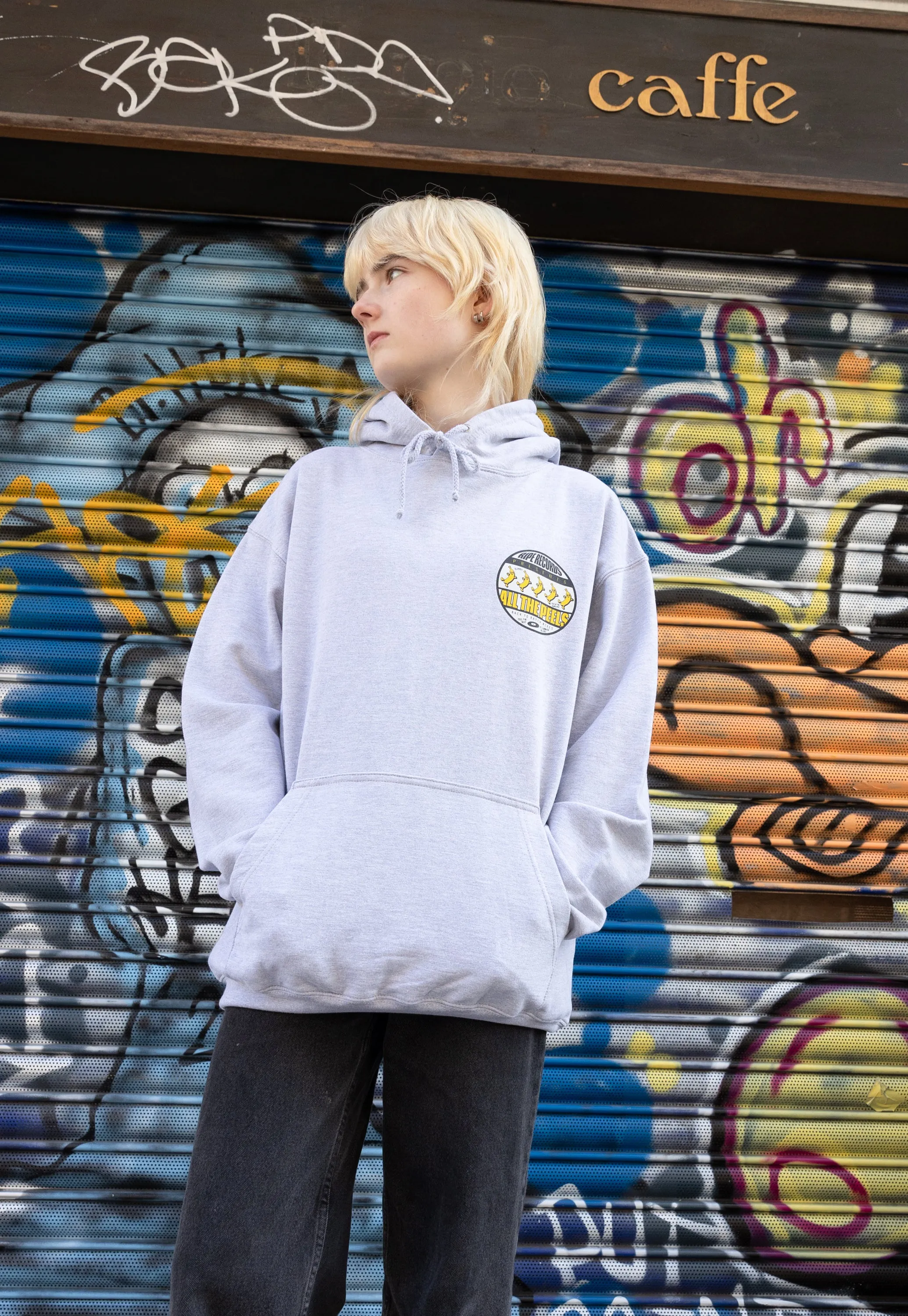 Ripe Records Rave Flyer Graphic Hoodie in Grey