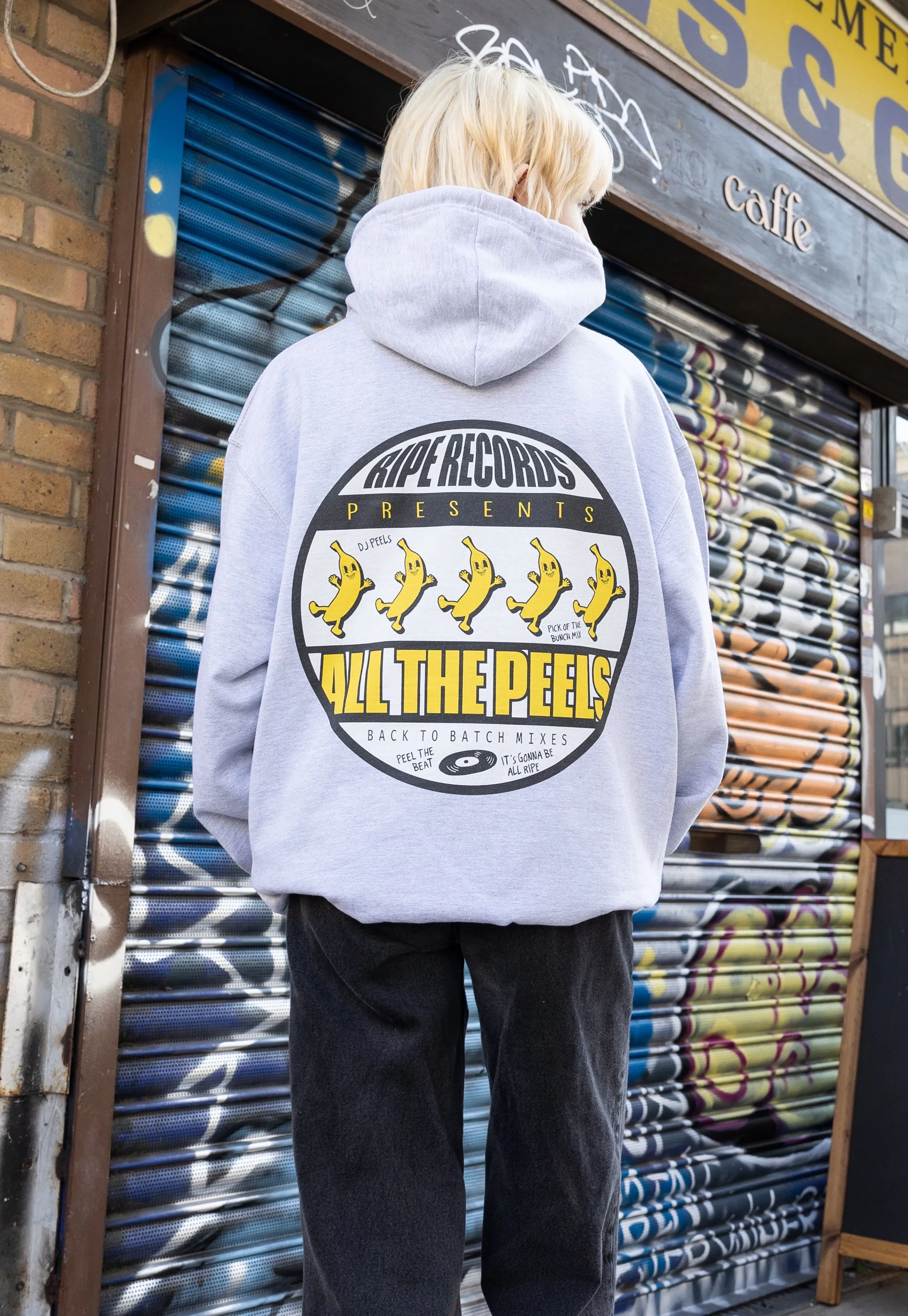 Ripe Records Rave Flyer Graphic Hoodie in Grey