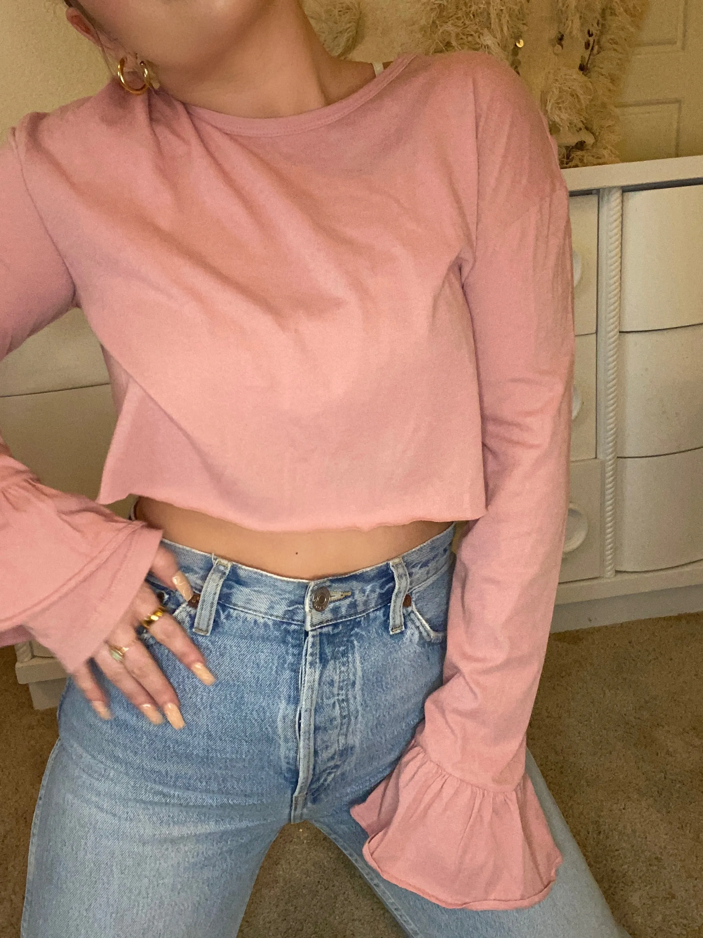 Ruffle Long Sleeve Crop