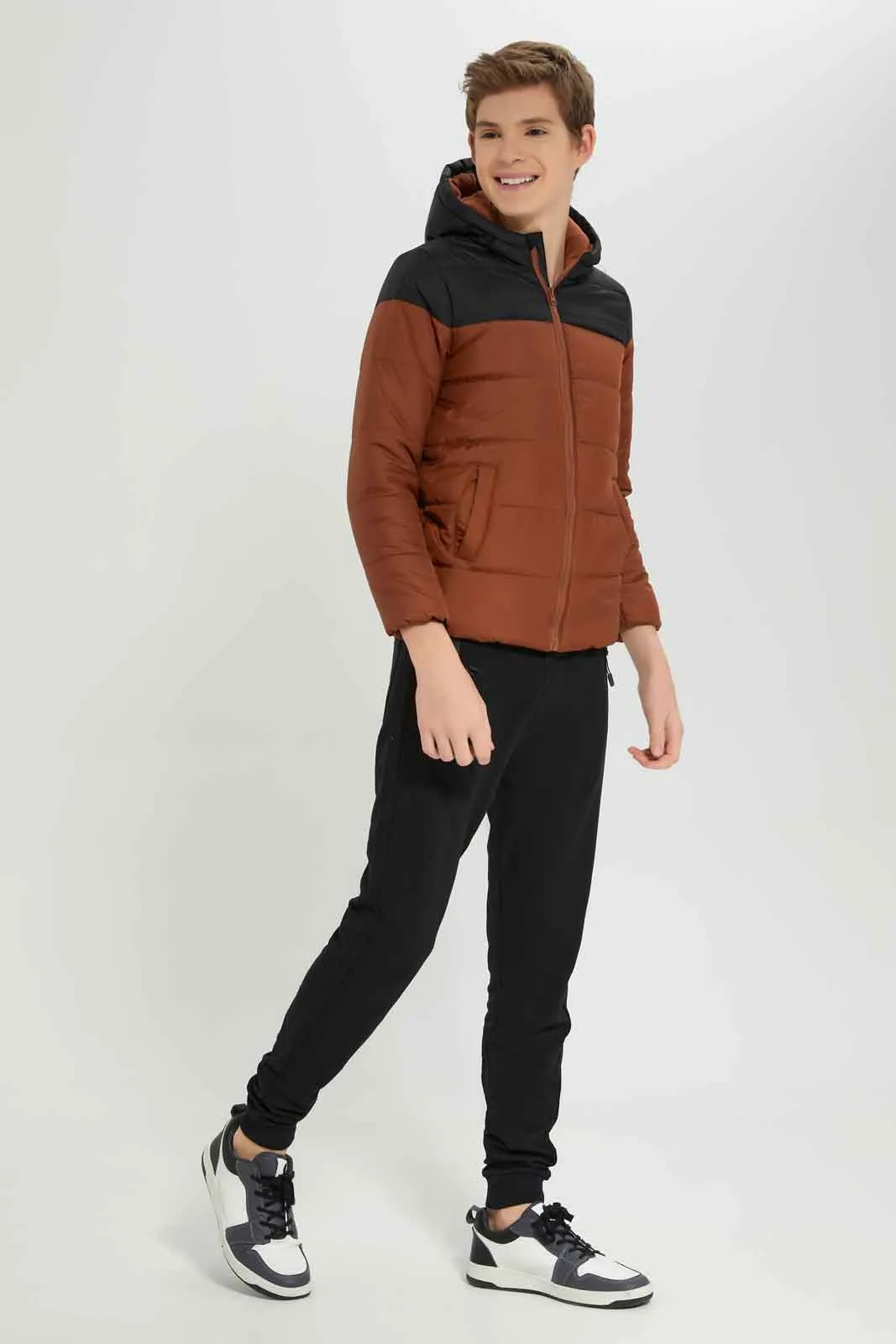 Senior Boys Black And Brown Puffer Jacket