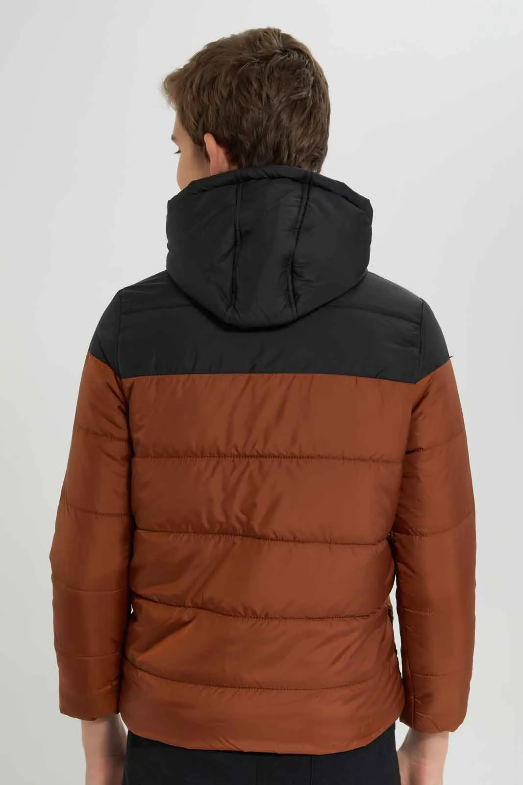 Senior Boys Black And Brown Puffer Jacket