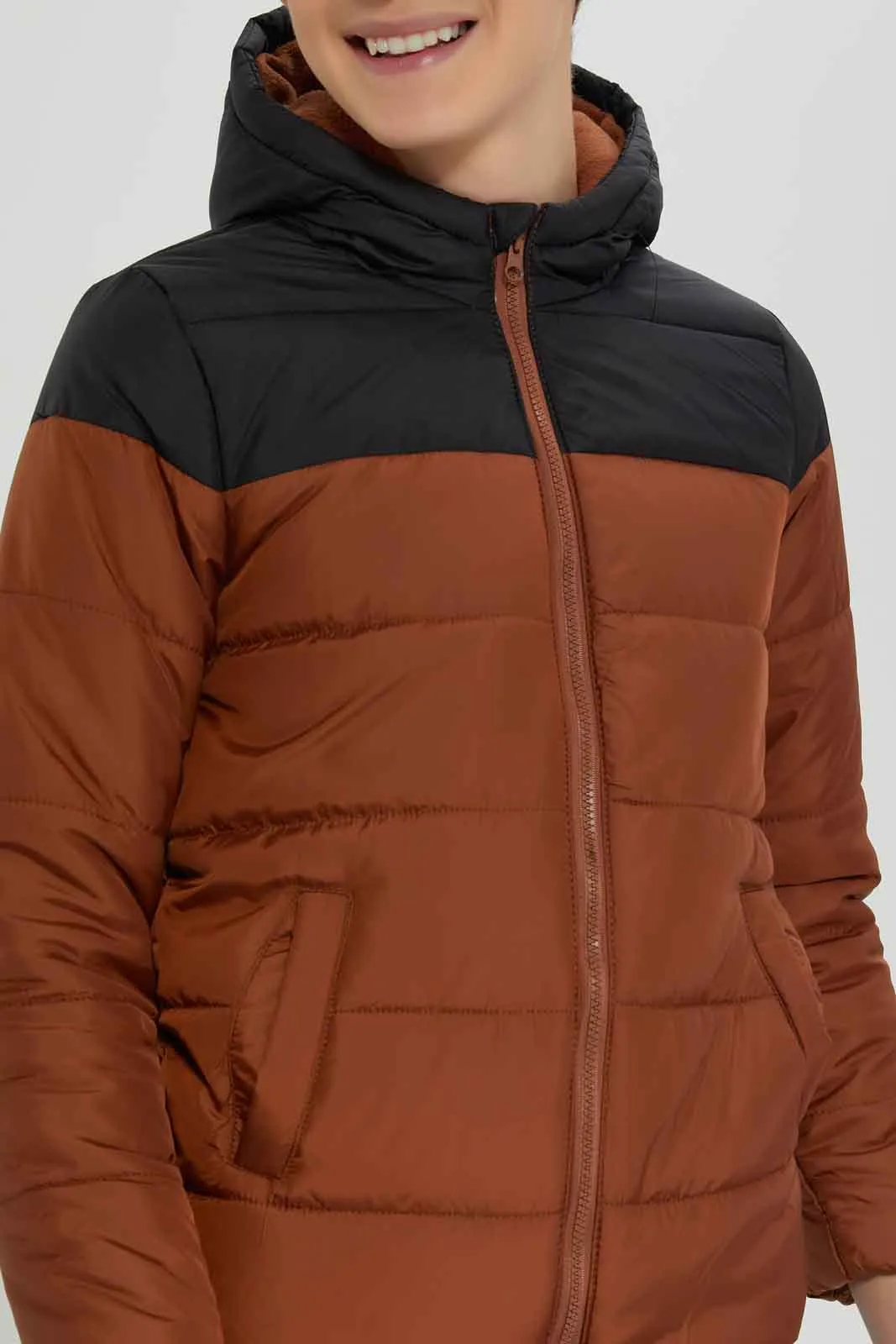 Senior Boys Black And Brown Puffer Jacket