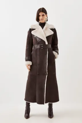 Shearling Double Breasted Belted Maxi Coat | Karen Millen