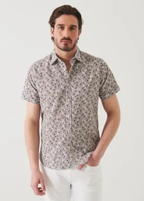 SHORT SLEEVE LEAF PRINT COTTON BUTTON UP