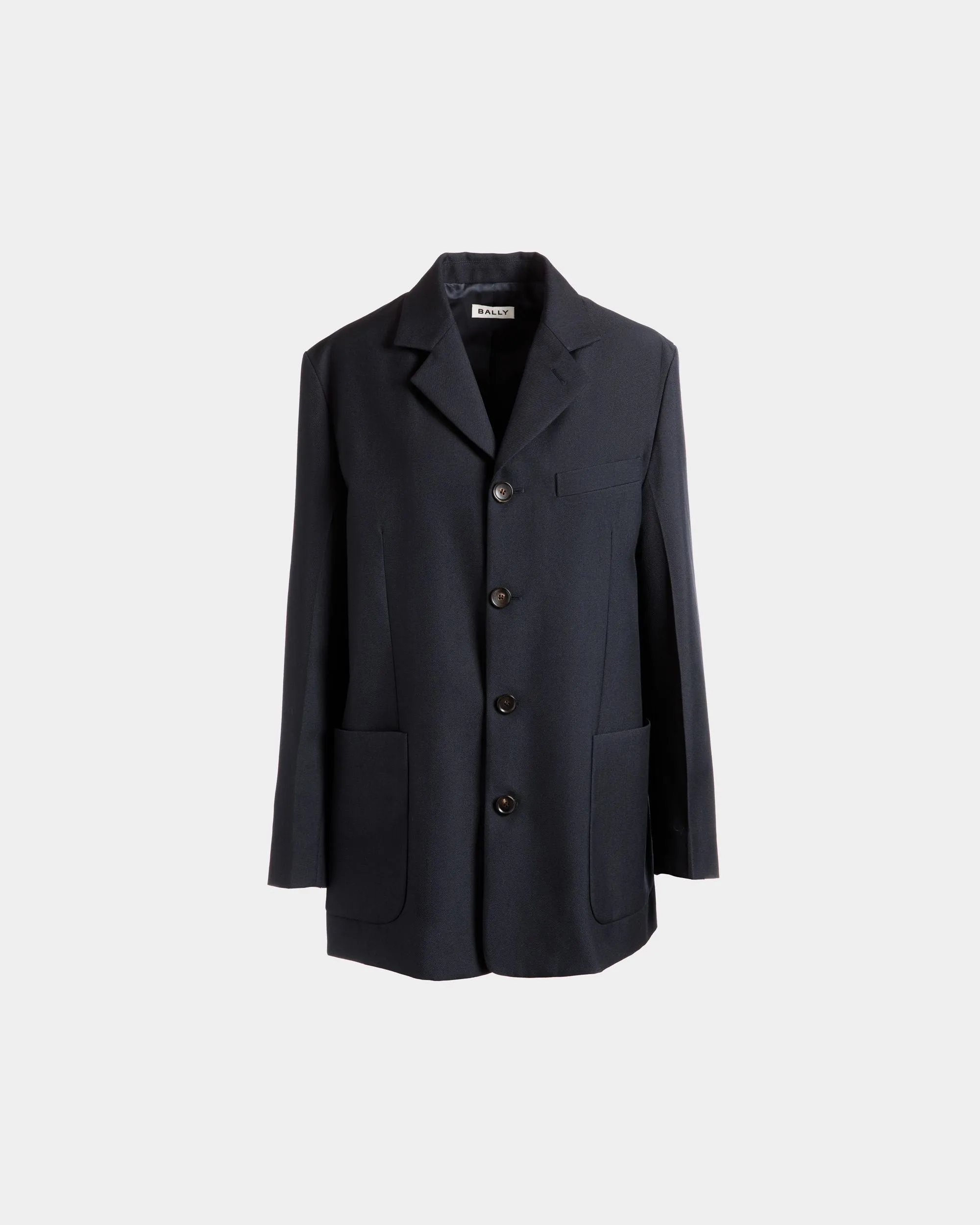 Single-breasted Jacket in Navy Blue Wool Blend 