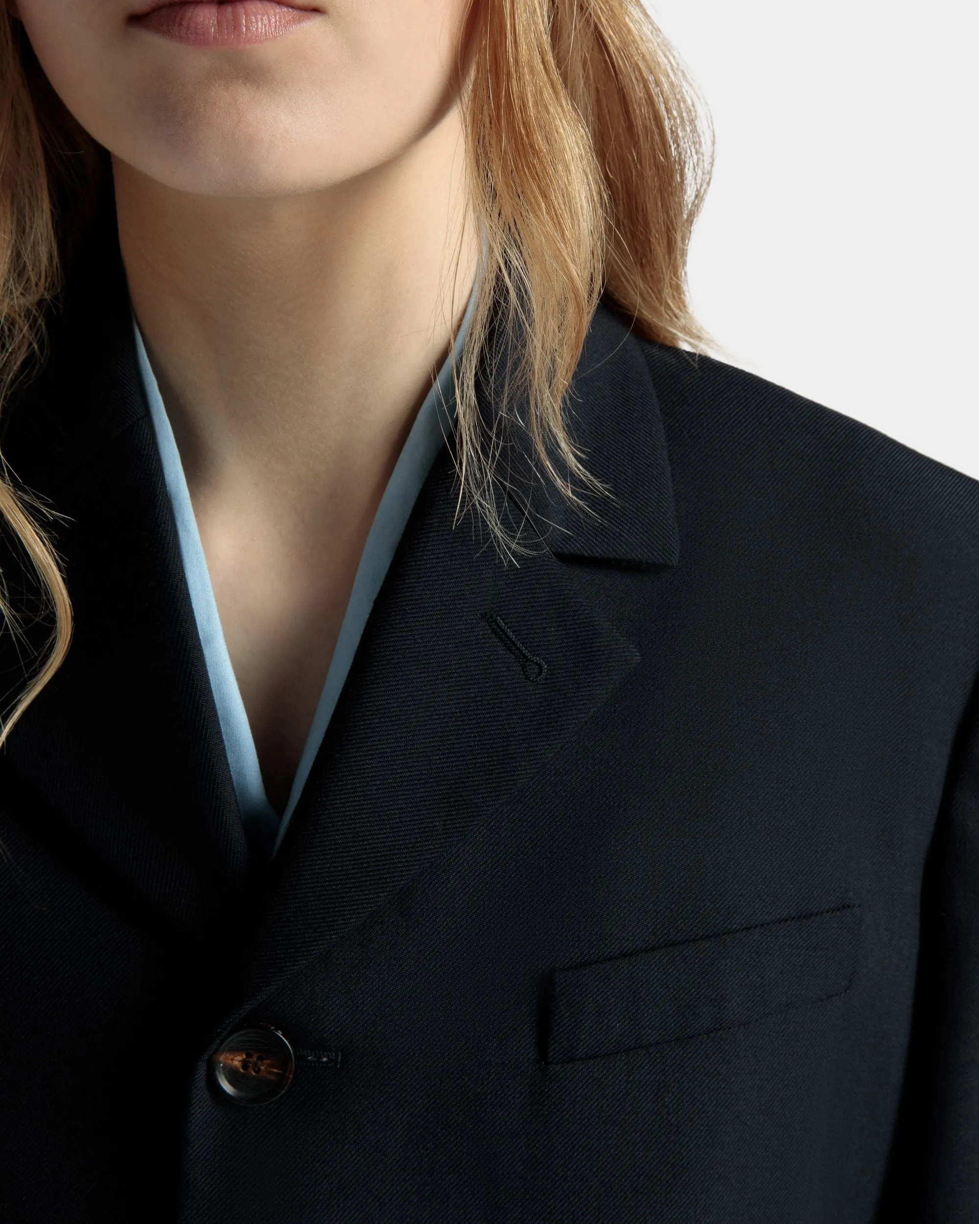 Single-breasted Jacket in Navy Blue Wool Blend 