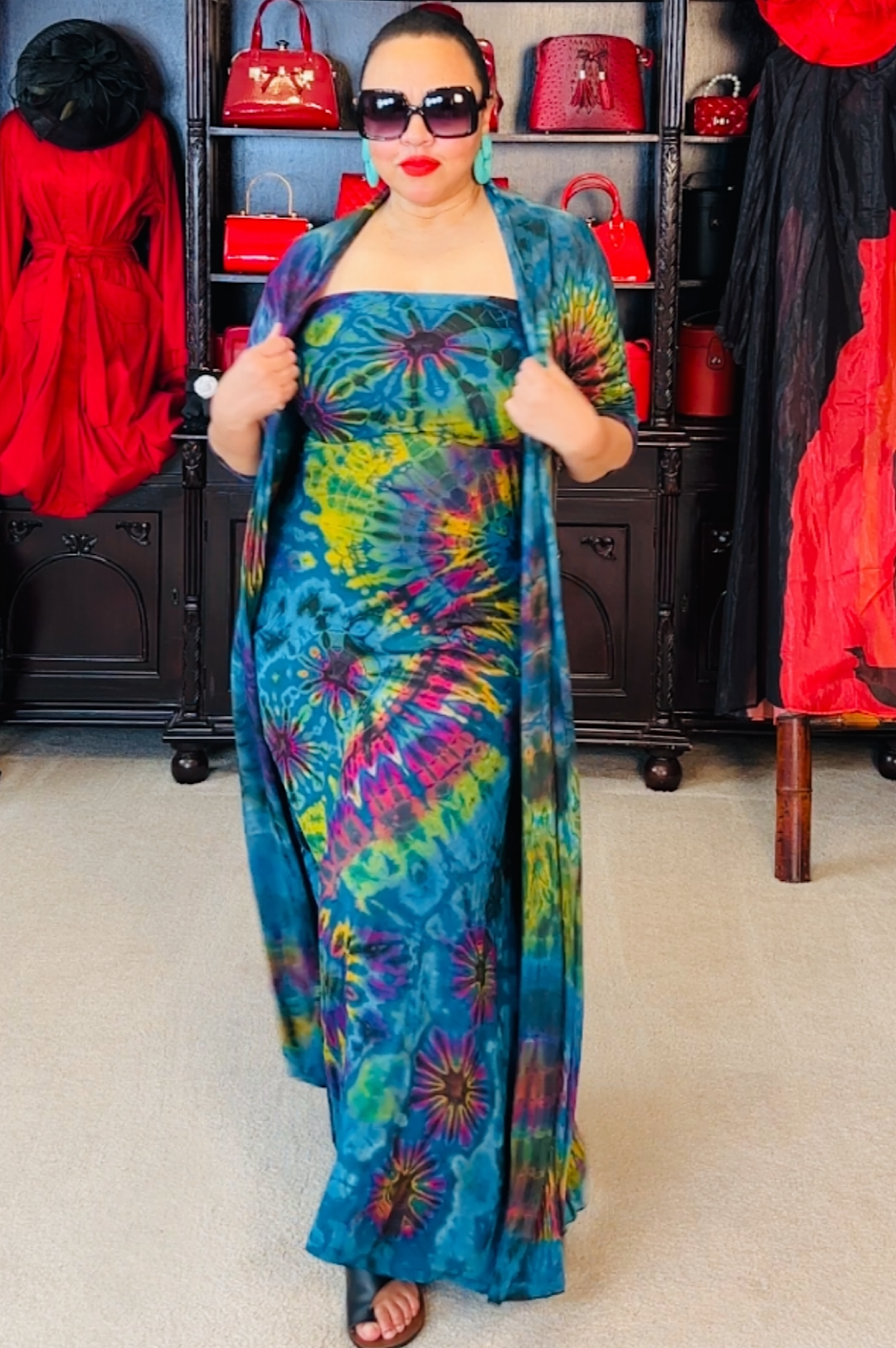 Teal Tie Dye Slim Fit Duster