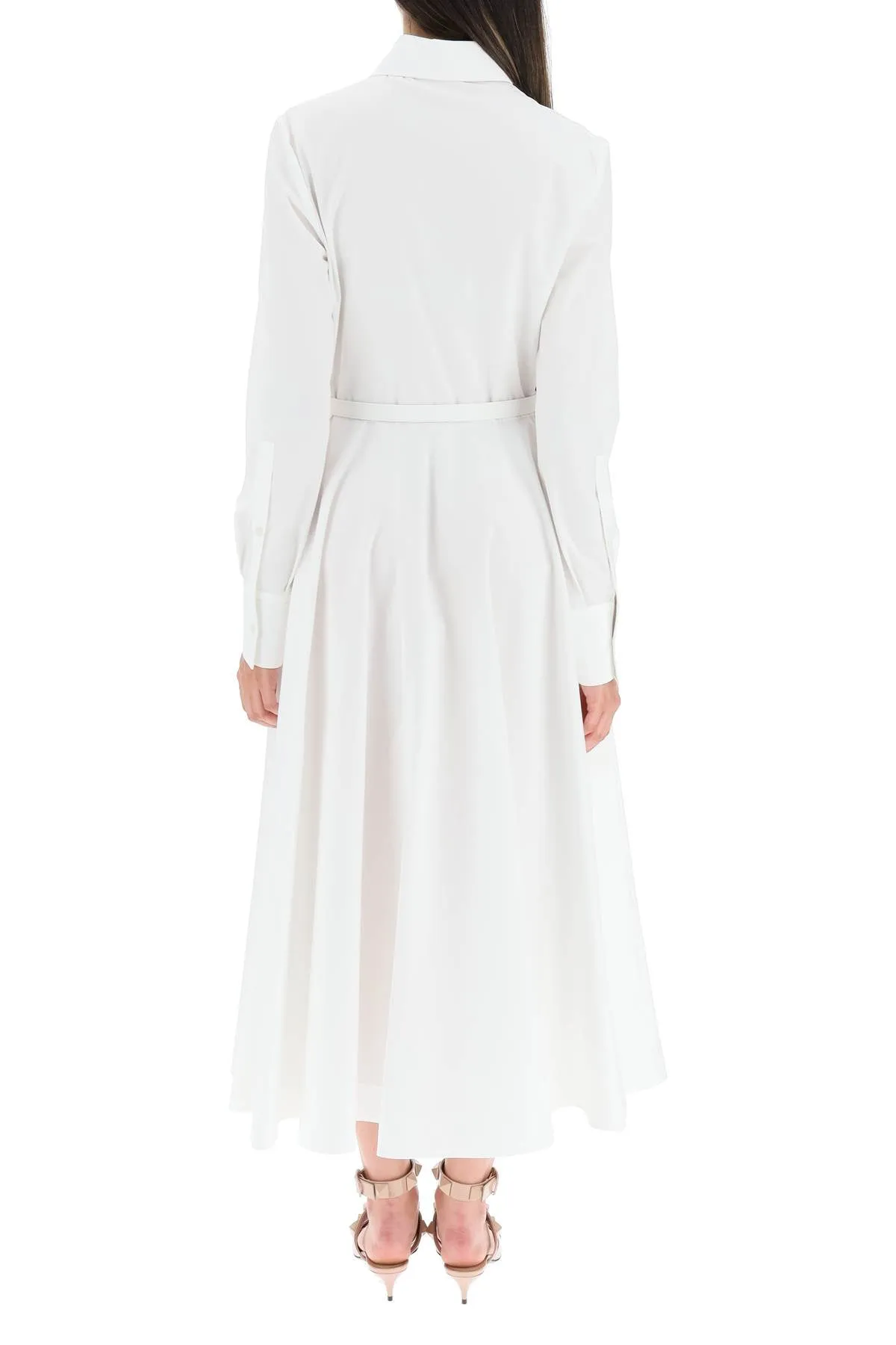 Valentino-Belted Long-Sleeved Midi Dress