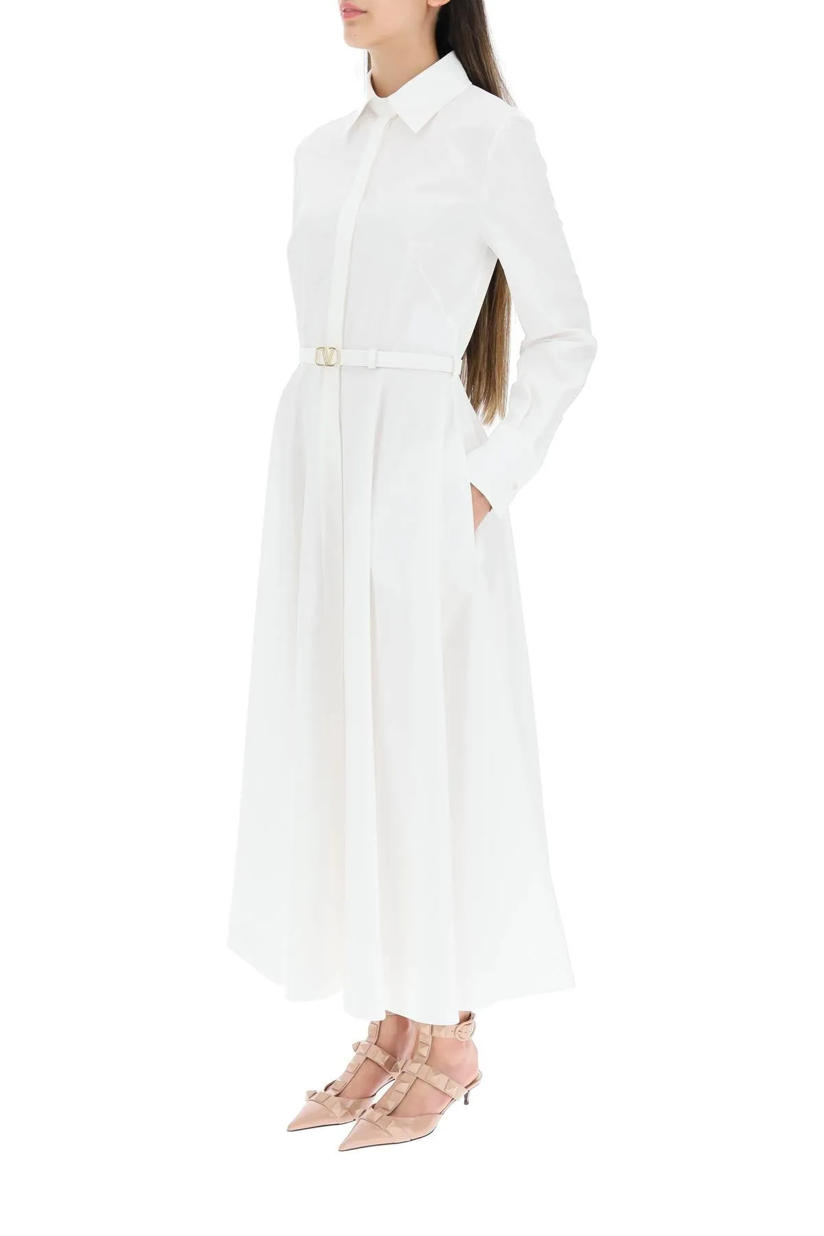 Valentino-Belted Long-Sleeved Midi Dress