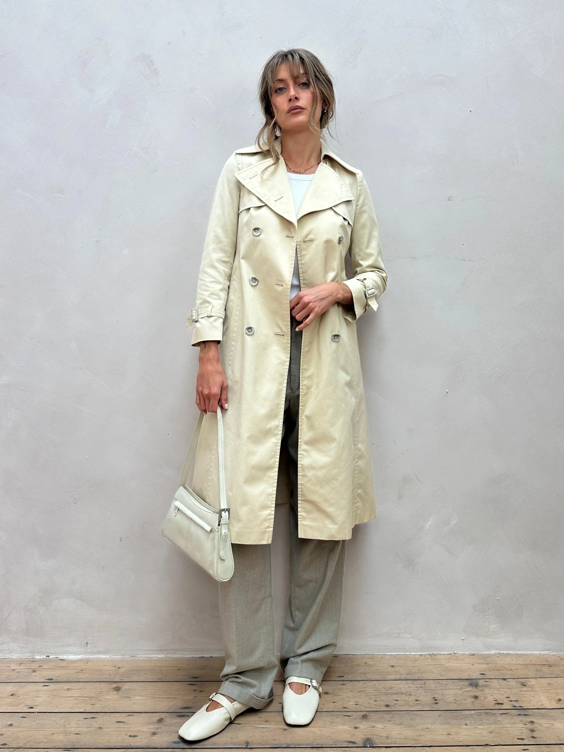 Vintage Cotton Double Breasted Belted Trench Coat - XS