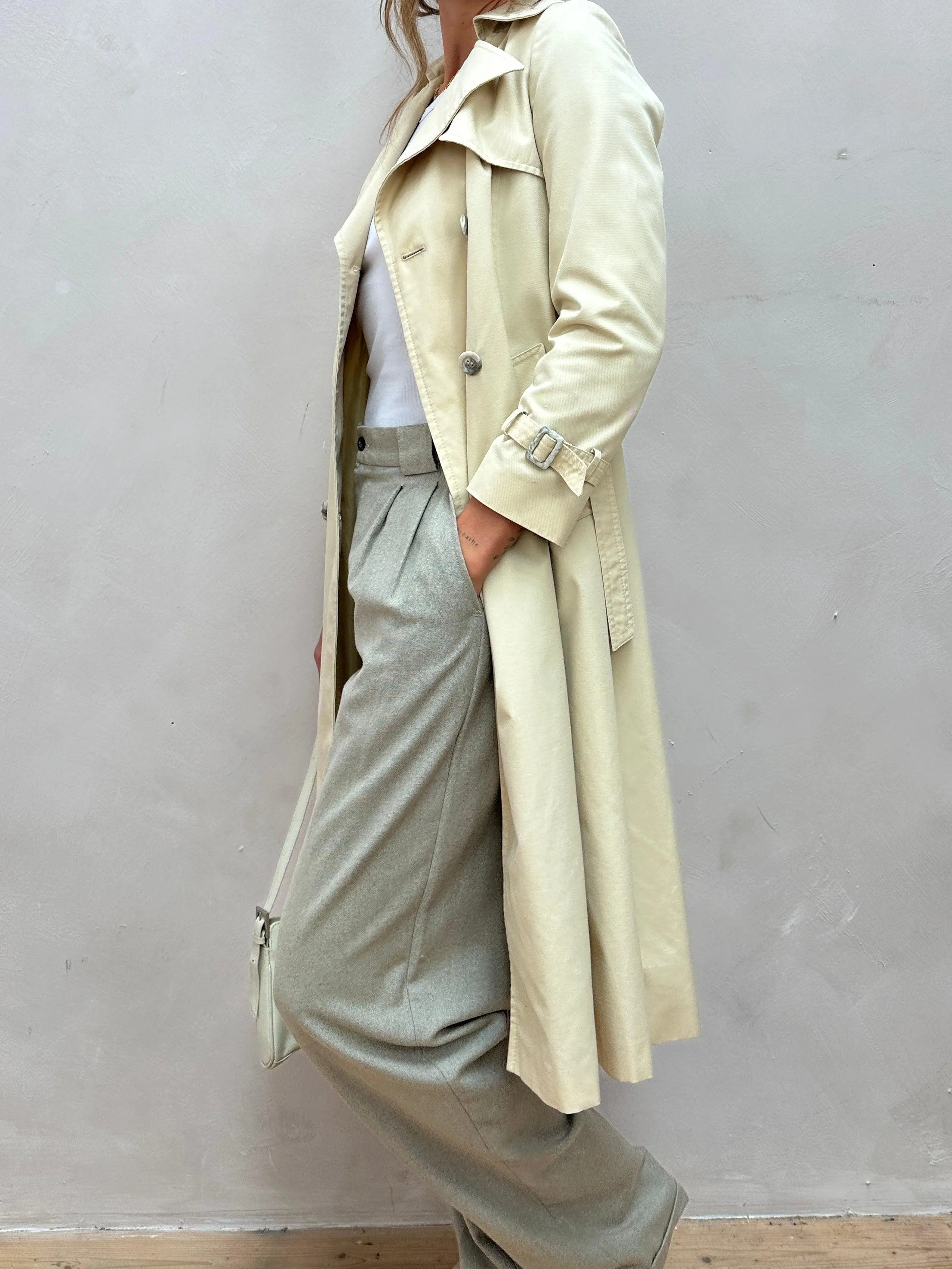 Vintage Cotton Double Breasted Belted Trench Coat - XS