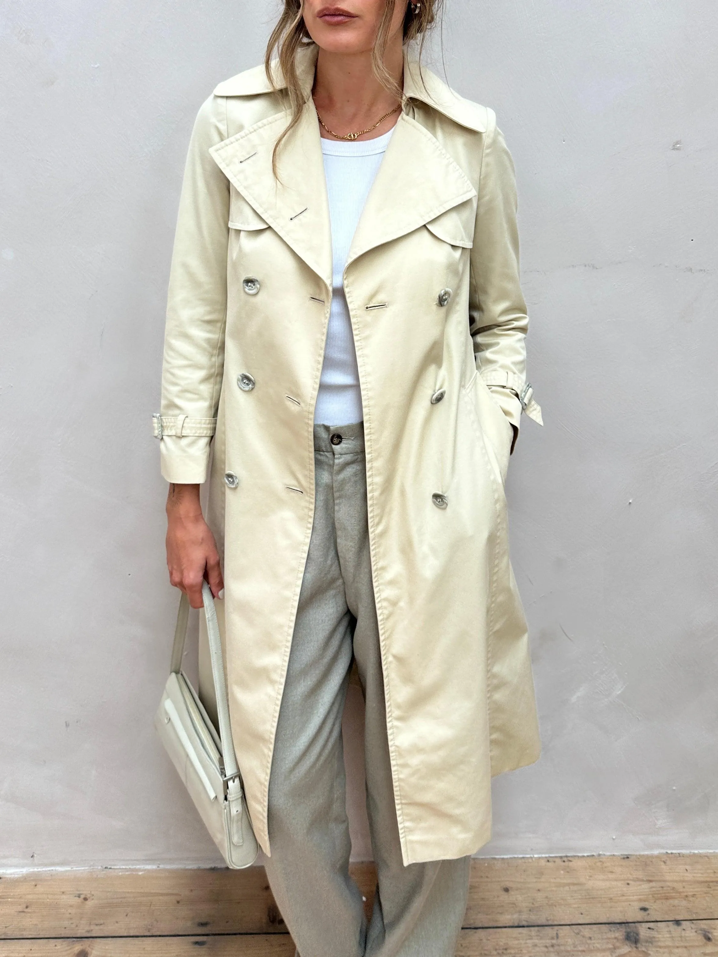 Vintage Cotton Double Breasted Belted Trench Coat - XS