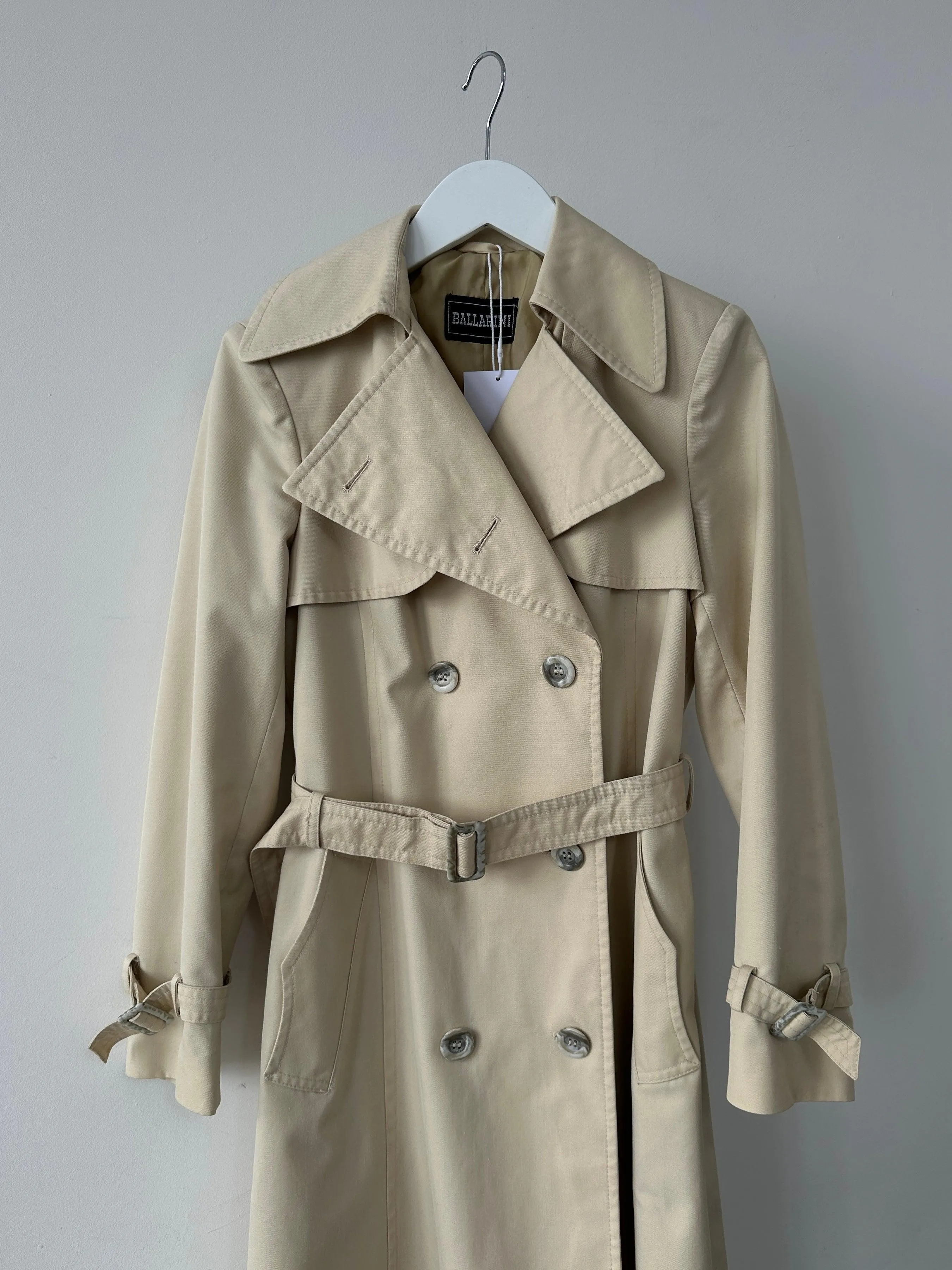 Vintage Cotton Double Breasted Belted Trench Coat - XS