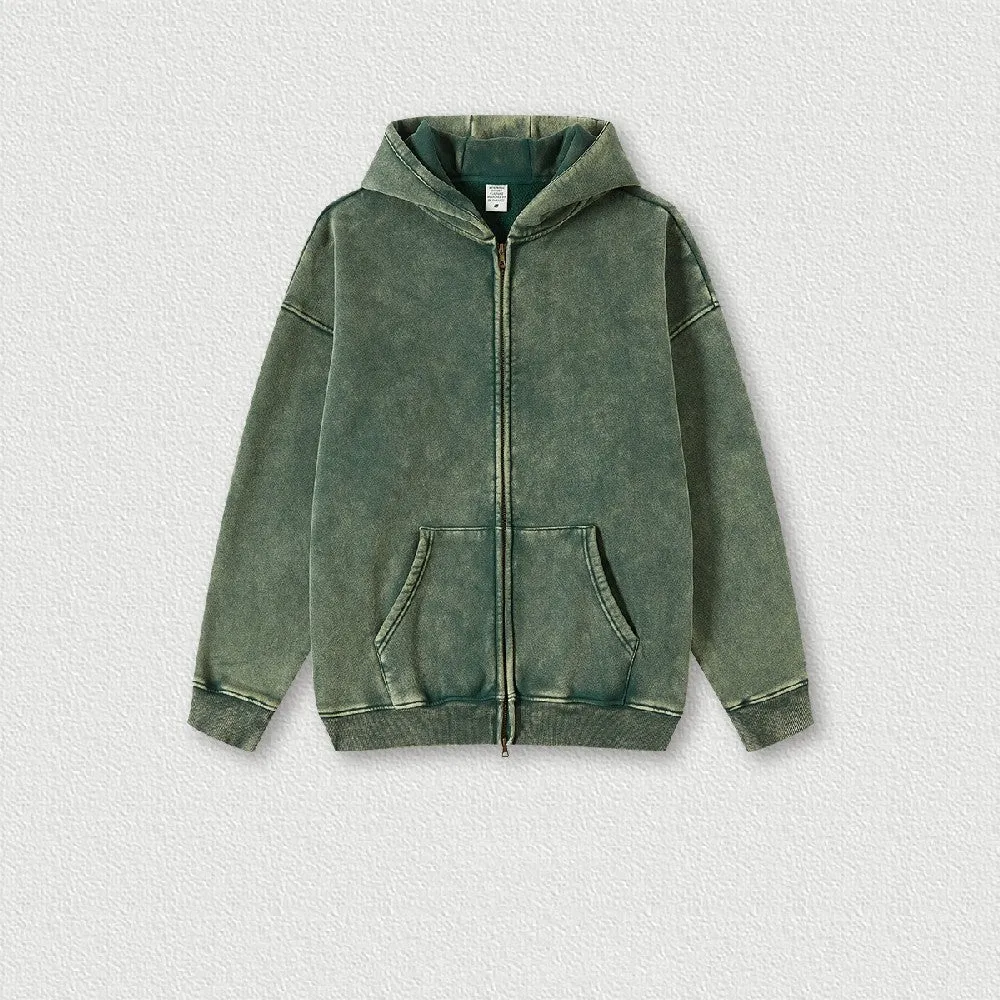 Washed Fleece Zip-Up Hoodie