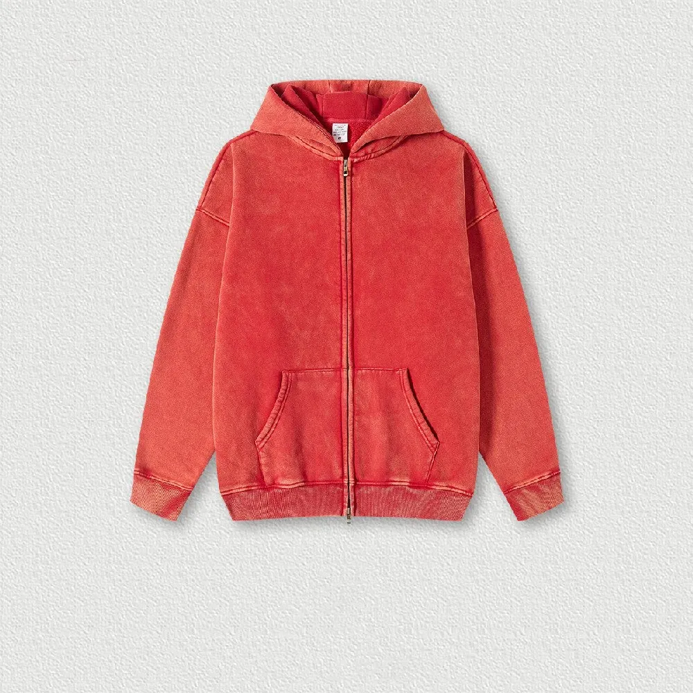 Washed Fleece Zip-Up Hoodie