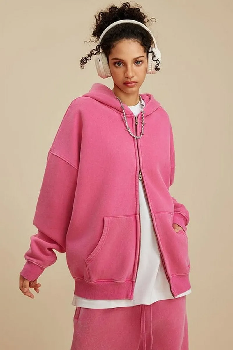 Washed Fleece Zip-Up Hoodie