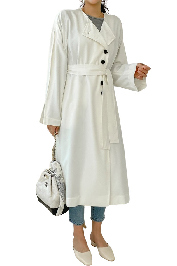 White Black Two-way wear Sophisticated Sheer Long Trench Coats Belted For Womens Loose Fit Outerwear Spring Autumn Korean Drama 