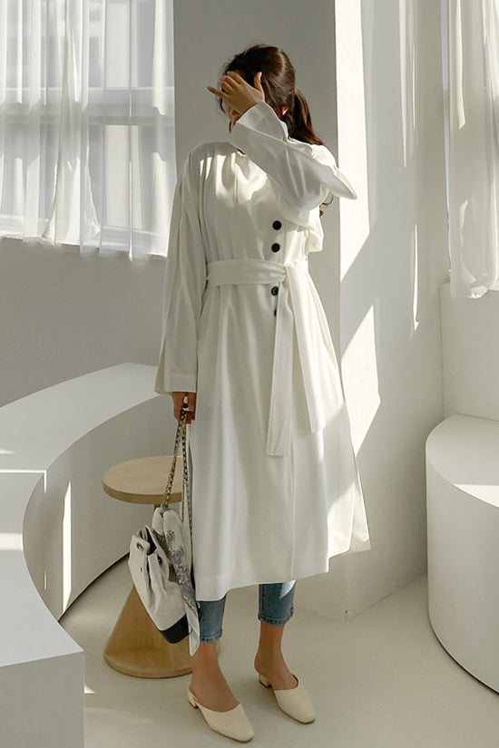 White Black Two-way wear Sophisticated Sheer Long Trench Coats Belted For Womens Loose Fit Outerwear Spring Autumn Korean Drama 