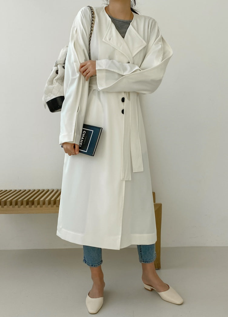 White Black Two-way wear Sophisticated Sheer Long Trench Coats Belted For Womens Loose Fit Outerwear Spring Autumn Korean Drama 