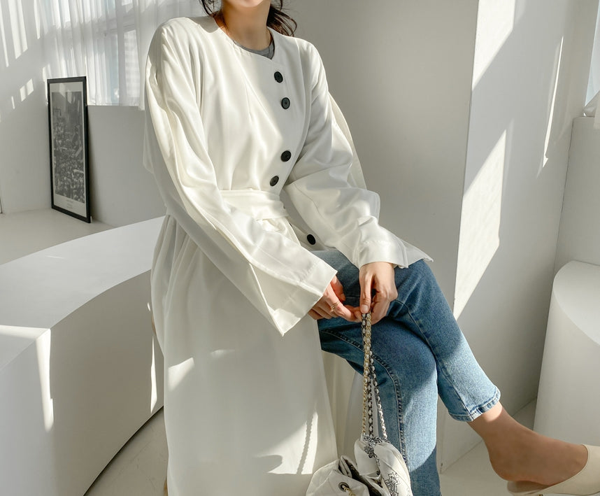 White Black Two-way wear Sophisticated Sheer Long Trench Coats Belted For Womens Loose Fit Outerwear Spring Autumn Korean Drama 