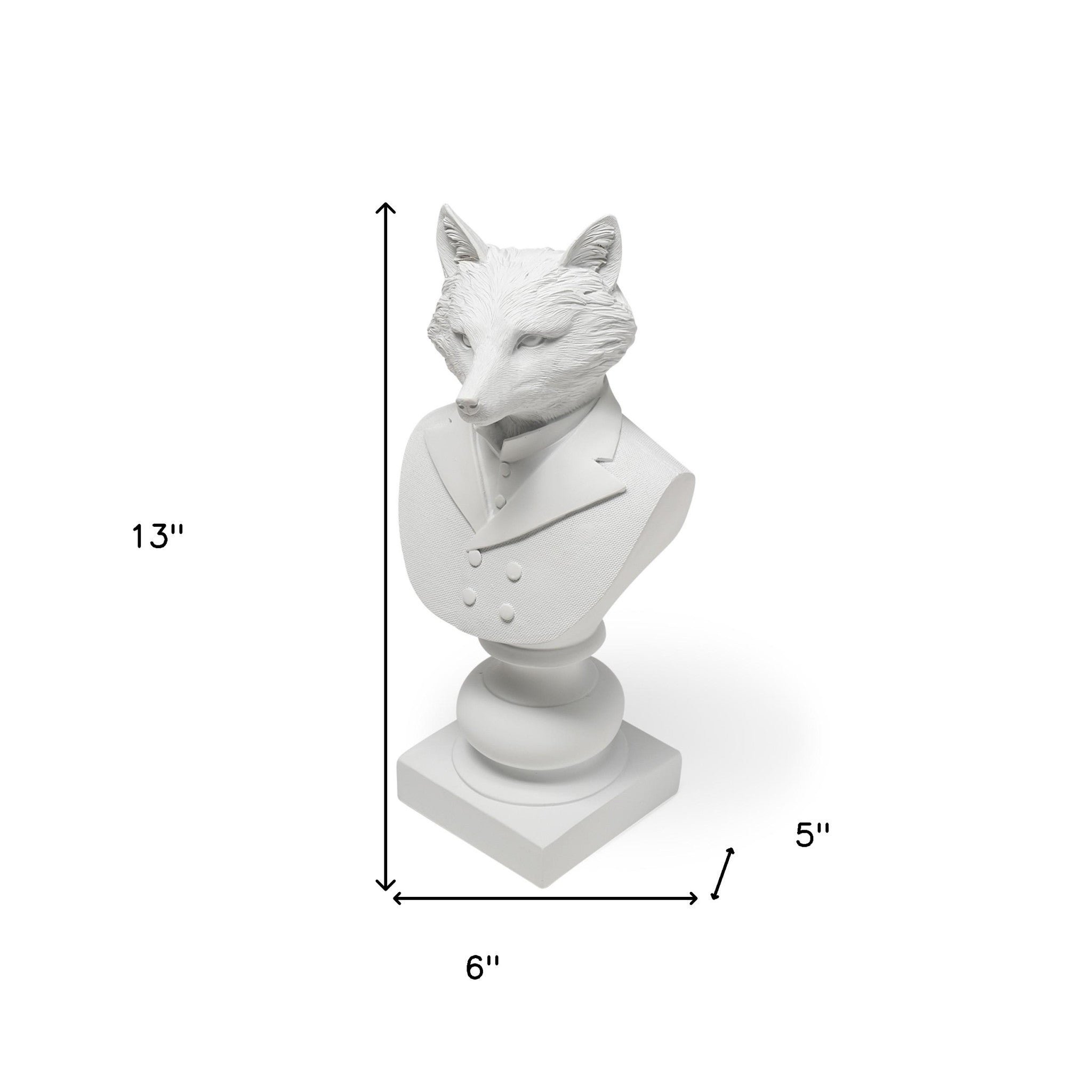 White Resin Suited Fox Bust Decor Piece