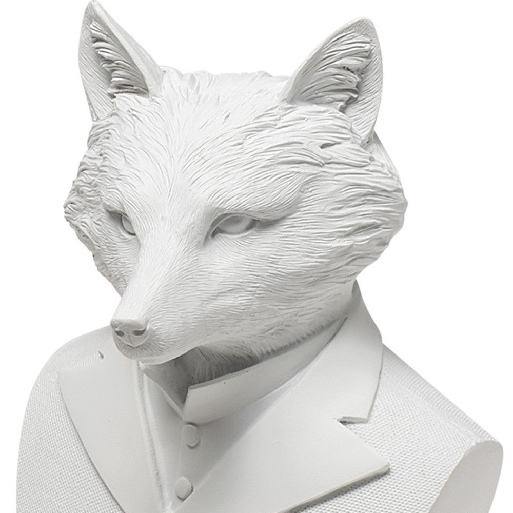 White Resin Suited Fox Bust Decor Piece