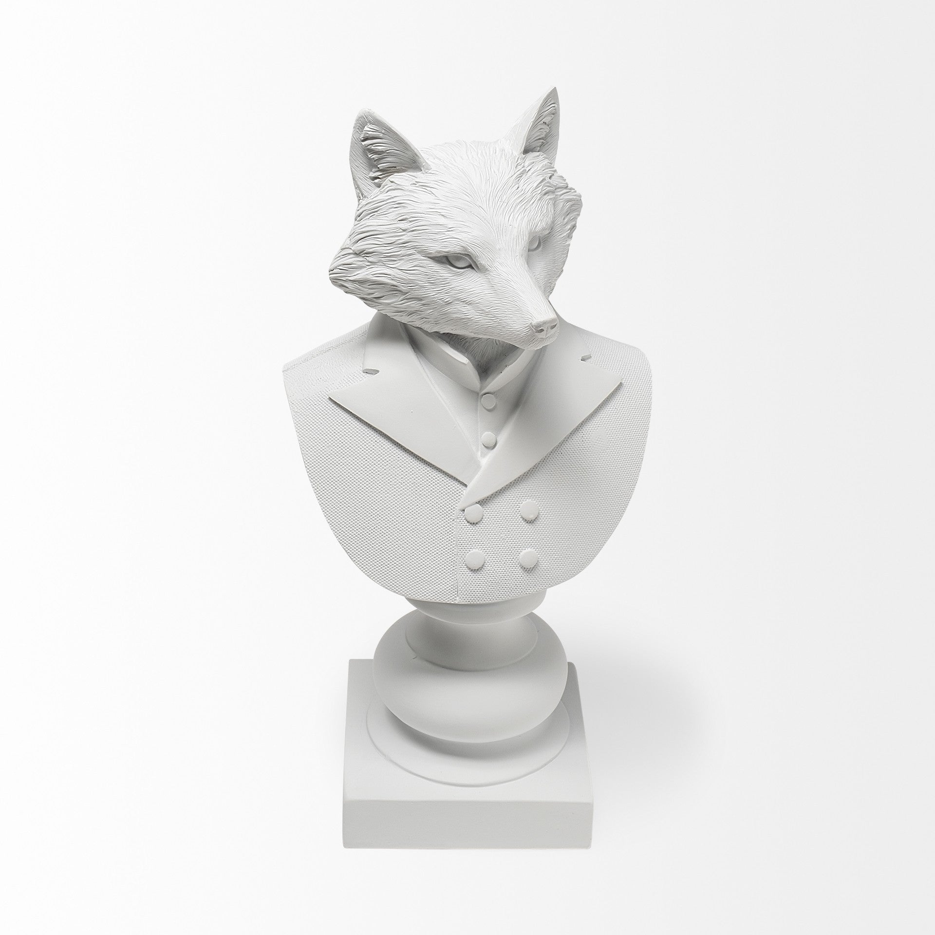 White Resin Suited Fox Bust Decor Piece