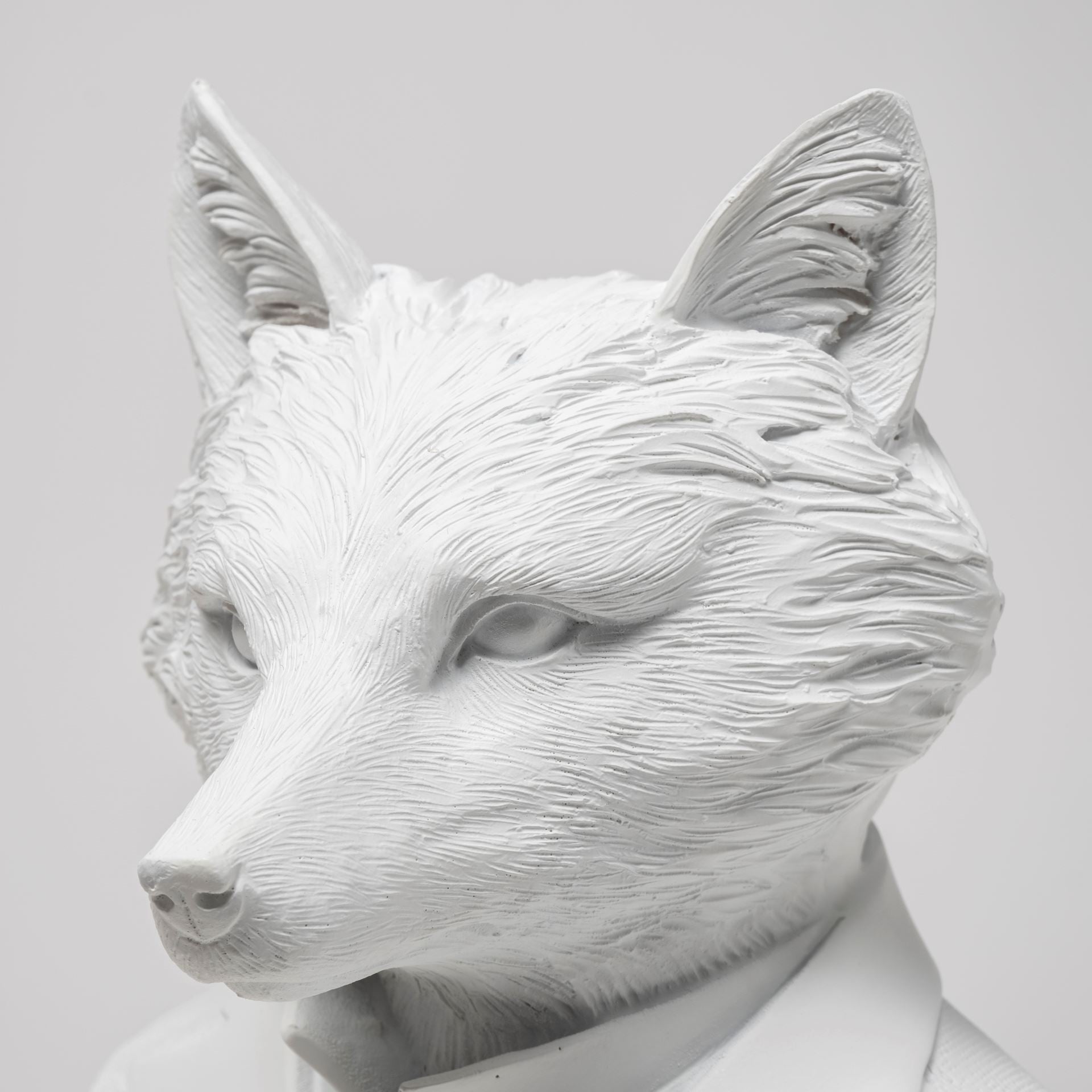 White Resin Suited Fox Bust Decor Piece