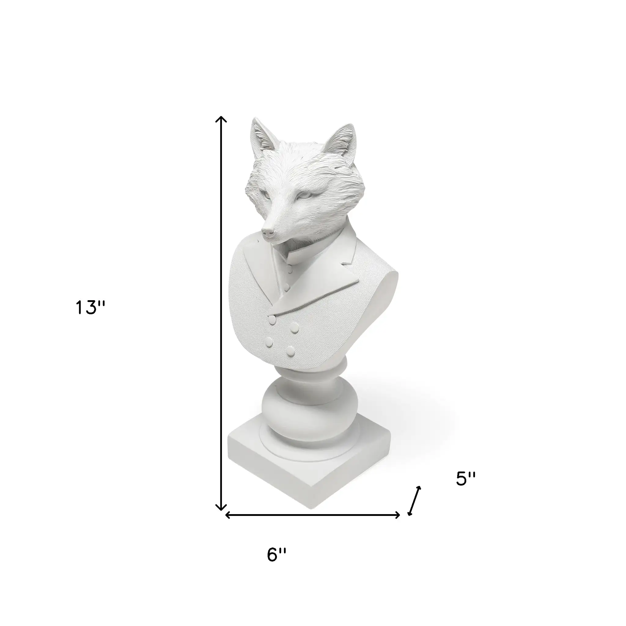 White Resin Suited Fox Bust Decor Piece