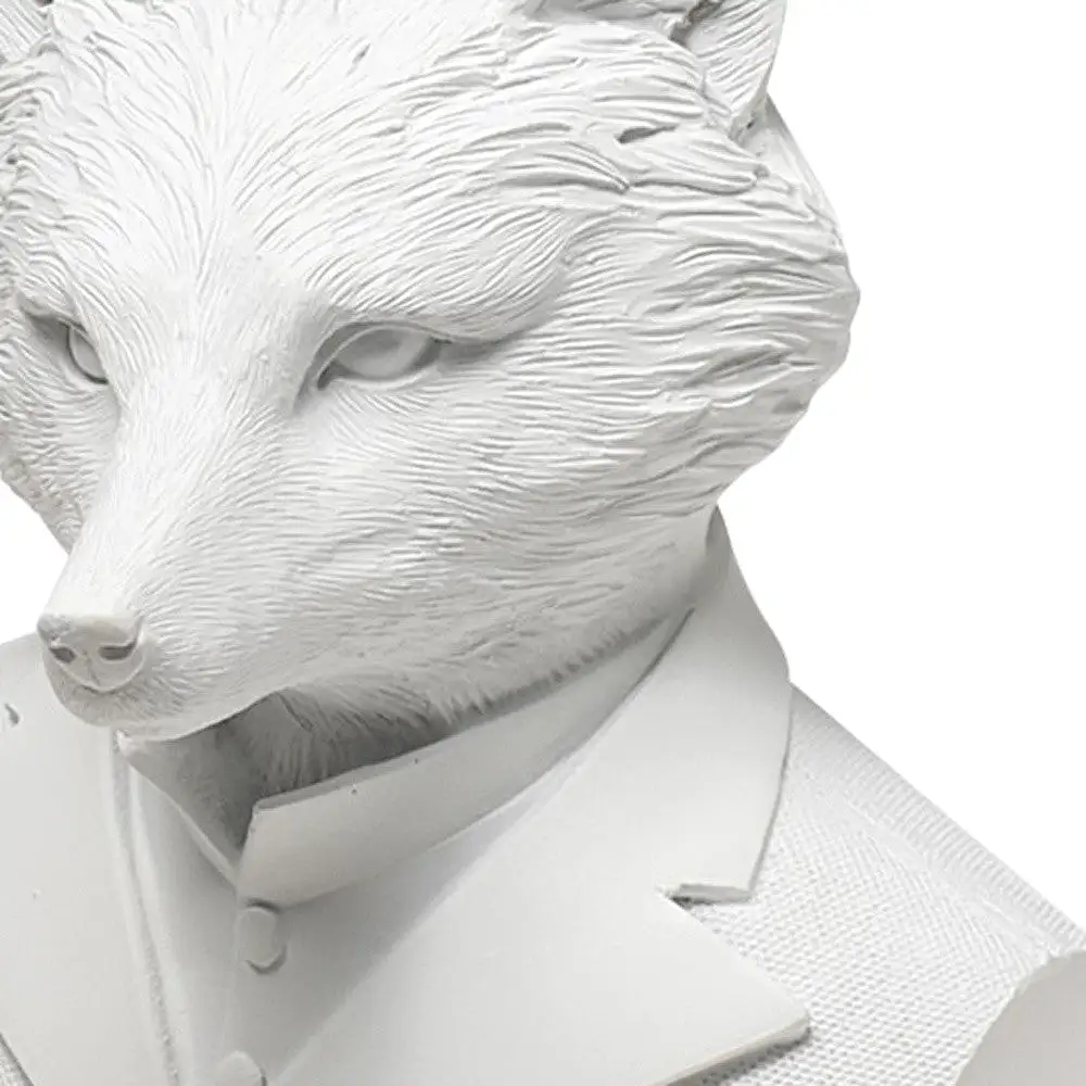 White Resin Suited Fox Bust Decor Piece